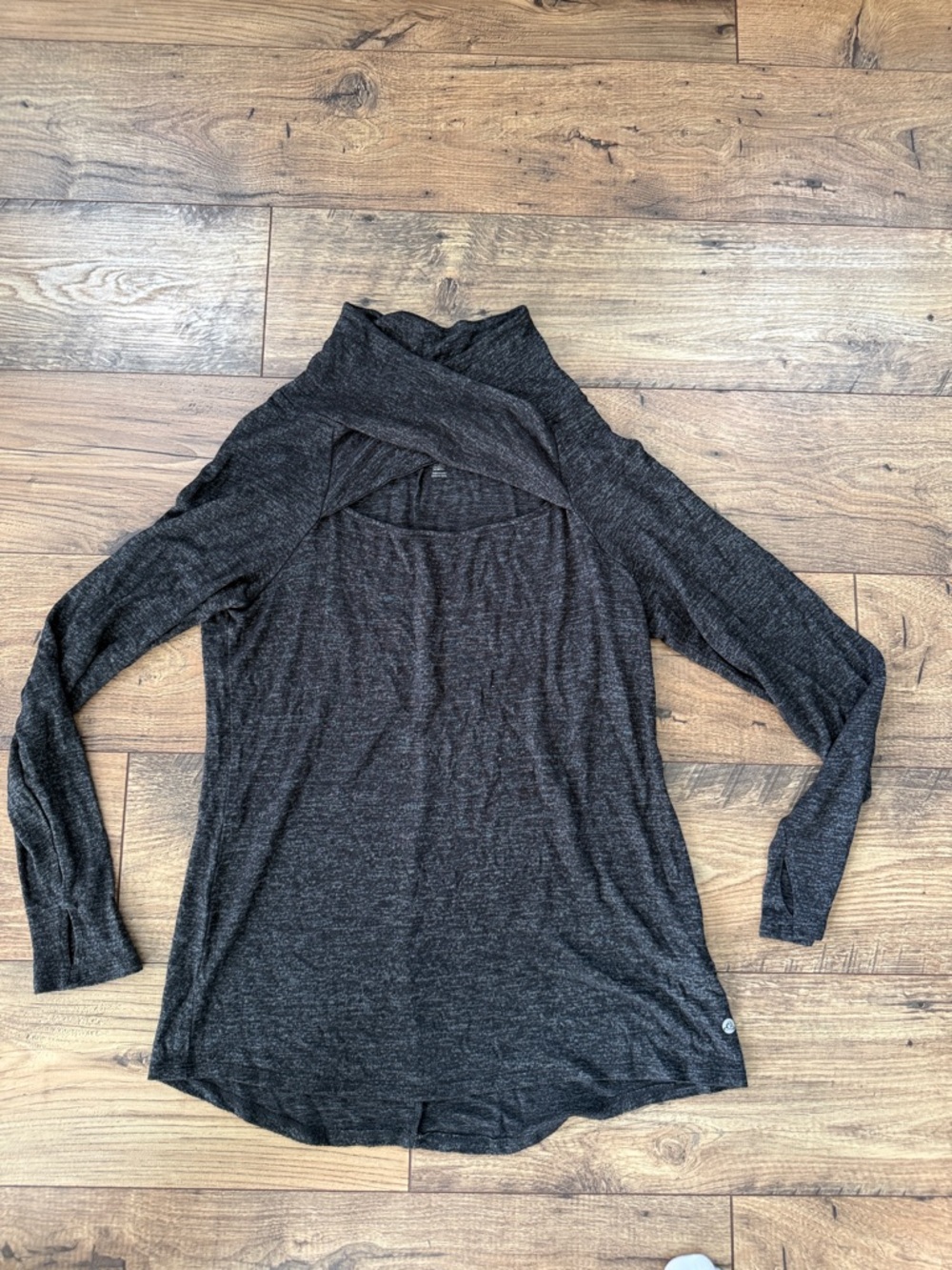 Apana Charcoal Crisscross Mock Neck Long Sleeve Top